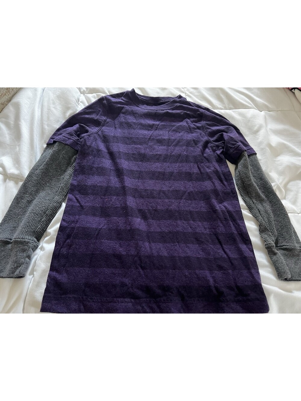 Helix Purple Gray Striped boys small Crew Neck Long Sleeve T-Shirt Small